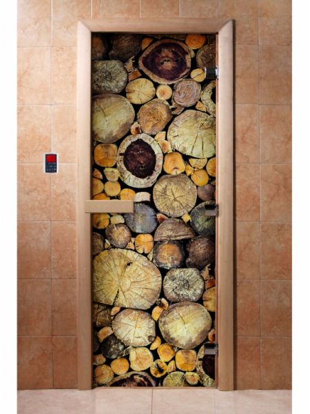 Стеклянная дверь для бани и сауны с фотопечатью 190*70 А047
