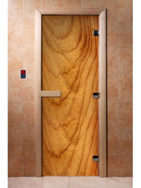 Стеклянная дверь для бани и сауны с фотопечатью 190*70 А051