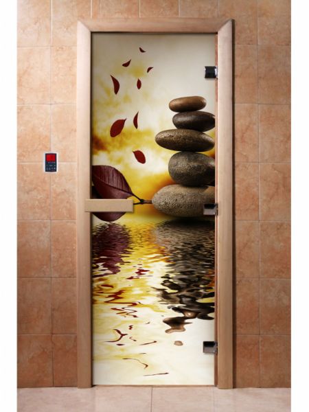 Стеклянная дверь для бани и сауны с фотопечатью 190*70 А056