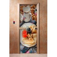 Стеклянная дверь для бани и сауны с фотопечатью 190*70 А059