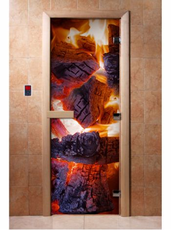 Стеклянная дверь для бани и сауны с фотопечатью 190*70 А060