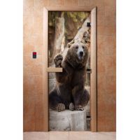 Стеклянная дверь для бани и сауны с фотопечатью 190*70 А061