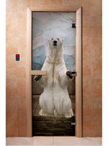 Стеклянная дверь для бани и сауны с фотопечатью 190*70 А063