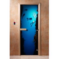 Стеклянная дверь для бани и сауны с фотопечатью 190*70 А069