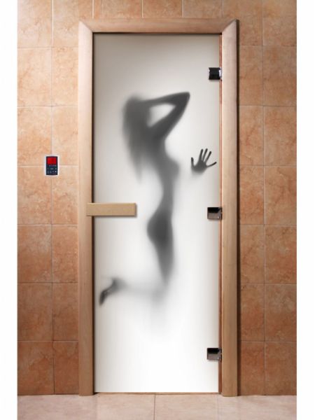 Стеклянная дверь для бани и сауны с фотопечатью 190*70 А070
