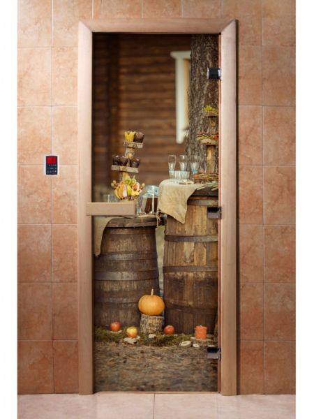 Стеклянная дверь для бани и сауны с фотопечатью 190*70 А073