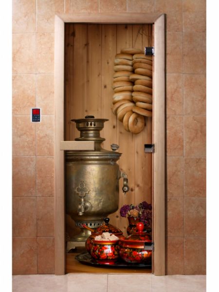 Стеклянная дверь для бани и сауны с фотопечатью 190*70 А076