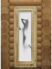 Дверь для сауны липа со стеклом с петлями с вентиляционной решеткой "ЭЛИТ ЛЮКС ИСКУШЕНИЕ" С ФОТОПЕЧАТЬЮ