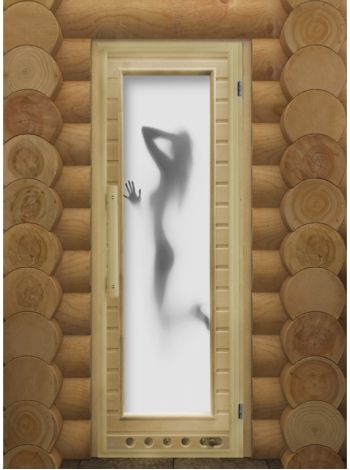 Дверь для сауны липа со стеклом с петлями с вентиляционной решеткой "ЭЛИТ ЛЮКС ИСКУШЕНИЕ" С ФОТОПЕЧАТЬЮ