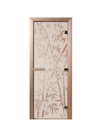 Дверь для бани "Бамбук и бабочки" стекло сатиновое коробка ольха 70х190см