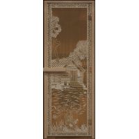 Дверь для бани "Банька в лесу" стекло бронза прозрачное коробка ольха 70х190см