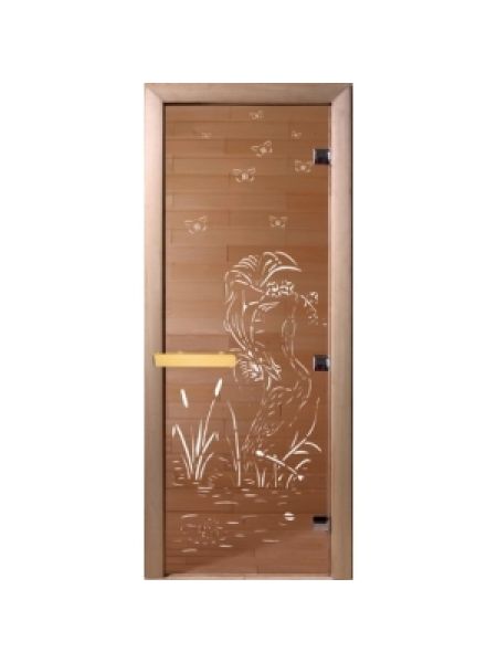 Дверь для бани "Камышовый рай" стекло бронза прозрачное коробка ольха 70х190см