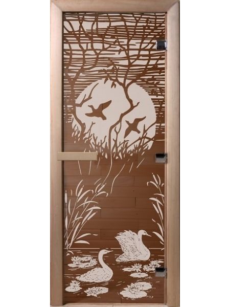 Дверь для бани "Лебединое озеро" стекло бронза прозрачное коробка ольха 70х190см