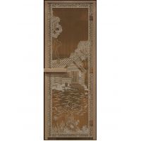 Дверь для бани "Банька в лесу" стекло бронза прозрачное коробка ольха 70x190см