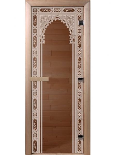 Дверь для бани "Восточная арка" стекло бронза прозрачное коробка ольха 70x190см