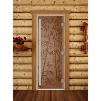 Дверь для бани престиж матовая "Бамбук и бабочки" 190x70см коробка ольха