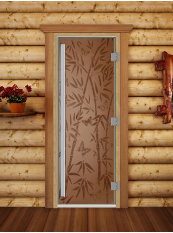 Дверь для бани престиж матовая "Бамбук и бабочки" 190x70см коробка ольха