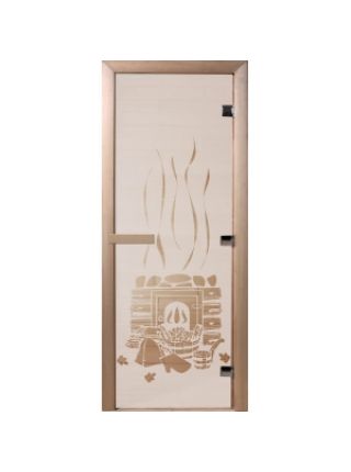 Стеклянные двери для бани Сатин (белые) с рисунком