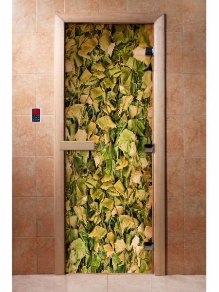 Стеклянная дверь для бани и сауны с фотопечатью 190*70 А001