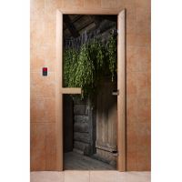 Стеклянная дверь для бани и сауны с фотопечатью 190*70 А002