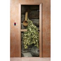 Стеклянная дверь для бани и сауны с фотопечатью 190*70 А003