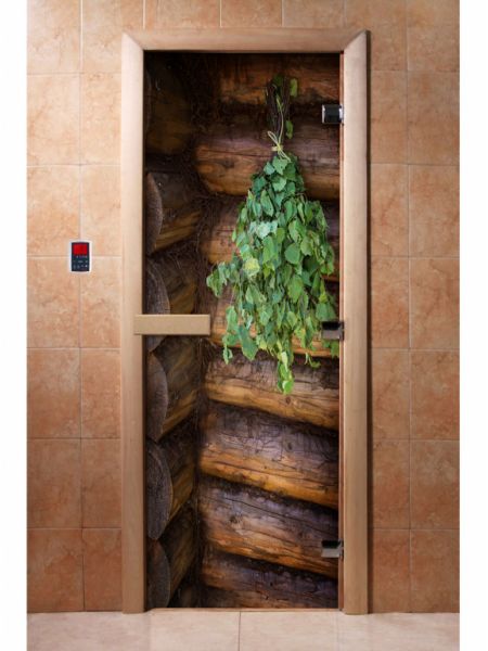 Стеклянная дверь для бани и сауны с фотопечатью 190*70 А007