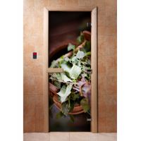 Стеклянная дверь для бани и сауны с фотопечатью 190*70 А008