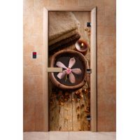 Стеклянная дверь для бани и сауны с фотопечатью 190*70 А009