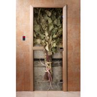 Стеклянная дверь для бани и сауны с фотопечатью 190*70 А011