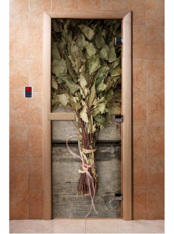 Стеклянная дверь для бани и сауны с фотопечатью 190*70 А011