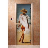 Стеклянная дверь для бани и сауны с фотопечатью 190*70 А013