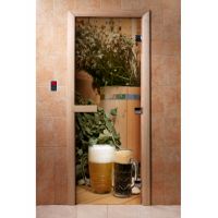 Стеклянная дверь для бани и сауны с фотопечатью 190*70 А017