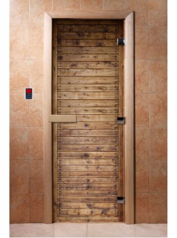 Стеклянная дверь для бани и сауны с фотопечатью 190*70 А020
