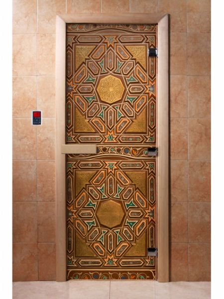 Стеклянная дверь для бани и сауны с фотопечатью 190*70 А022