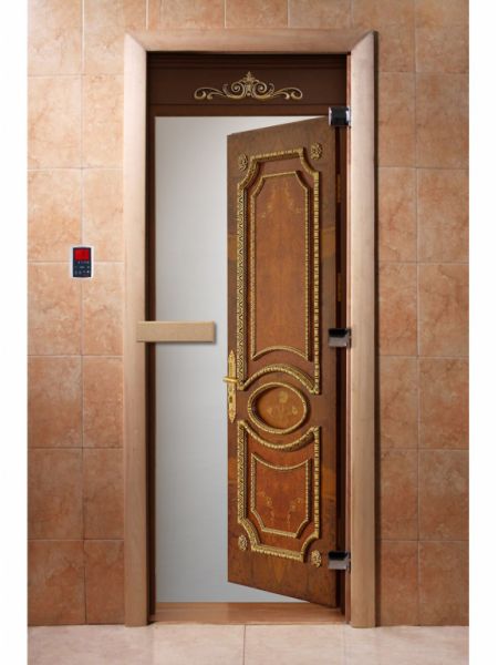 Стеклянная дверь для бани и сауны с фотопечатью 190*70 А024