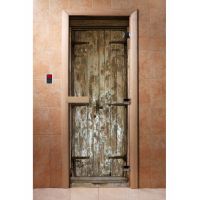 Стеклянная дверь для бани и сауны с фотопечатью 190*70 А028