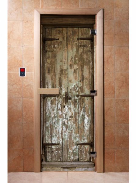 Стеклянная дверь для бани и сауны с фотопечатью 190*70 А028