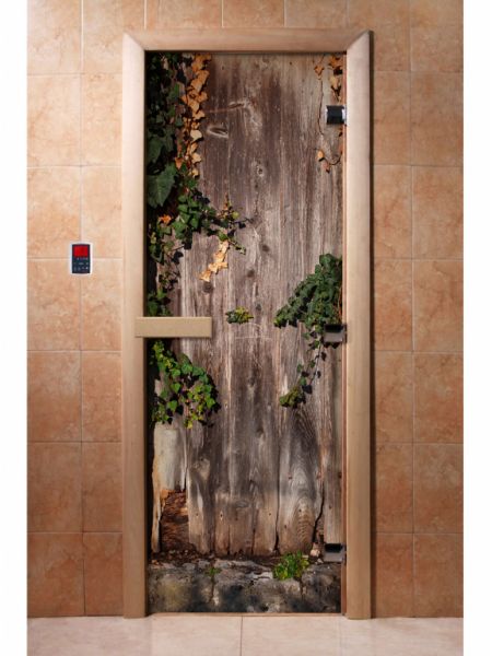 Стеклянная дверь для бани и сауны с фотопечатью 190*70 А030