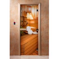 Стеклянная дверь для бани и сауны с фотопечатью 190*70 А032