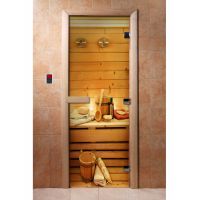 Стеклянная дверь для бани и сауны с фотопечатью 190*70 А033
