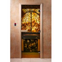 Стеклянная дверь для бани и сауны с фотопечатью 190*70 А041