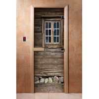 Стеклянная дверь для бани и сауны с фотопечатью 190*70 А042