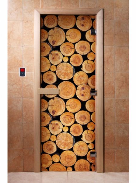 Стеклянная дверь для бани и сауны с фотопечатью 190*70 А043