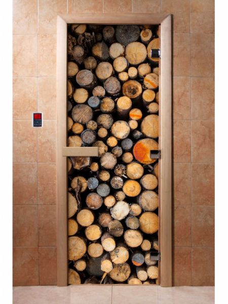 Стеклянная дверь для бани и сауны с фотопечатью 190*70 А045